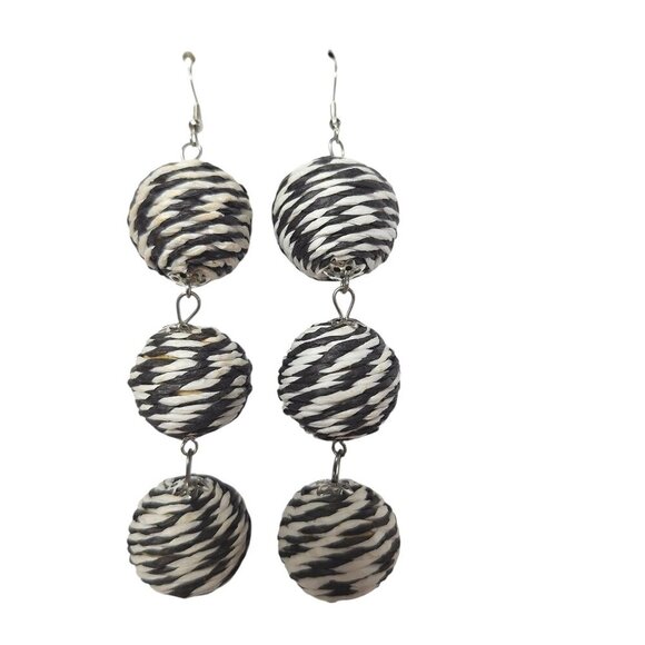 Black and White Triple Ball Drop Earrings - Picture 1 of 3